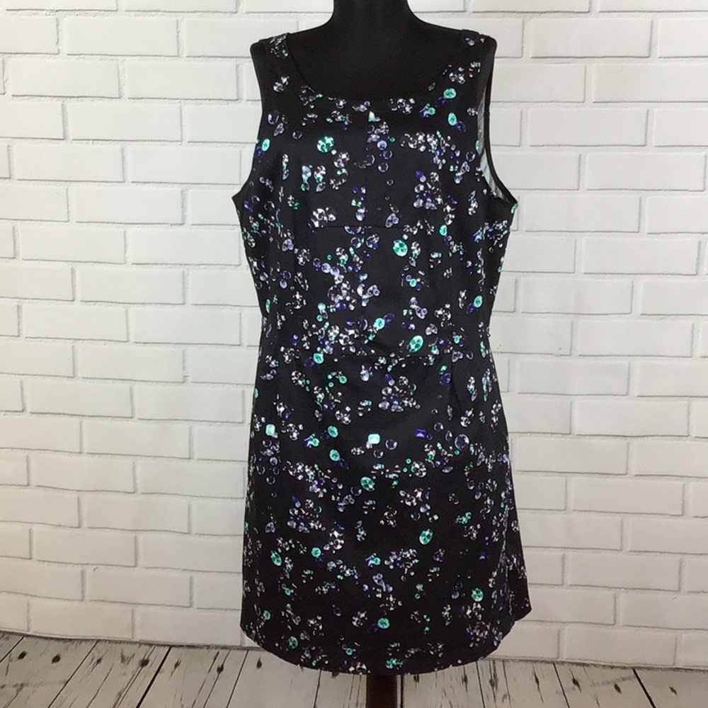 attention Black Mini Dress with Teal & Purple Floral Print